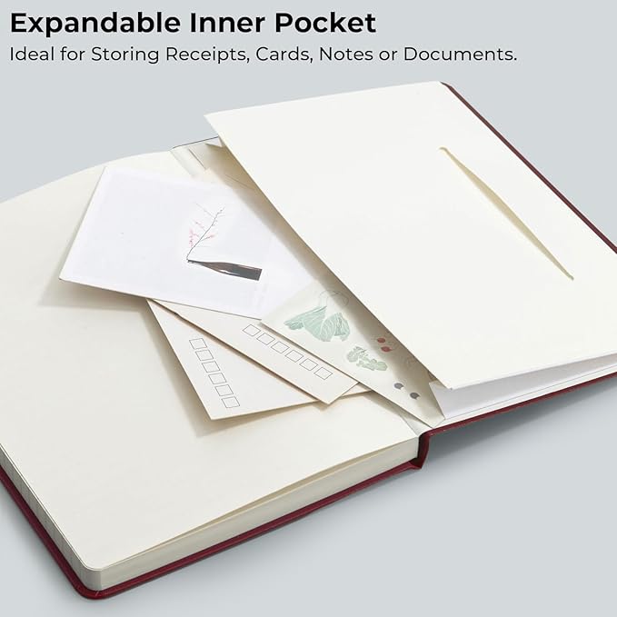 M&G Lined Journal Notebook, 160 Pages, A5 Medium Size 5.6" x 8" for Men Women, 100GSM Thick College Ruled Paper for Journaling, Writing, Work & Office, Leather Hardcover, Burgundy