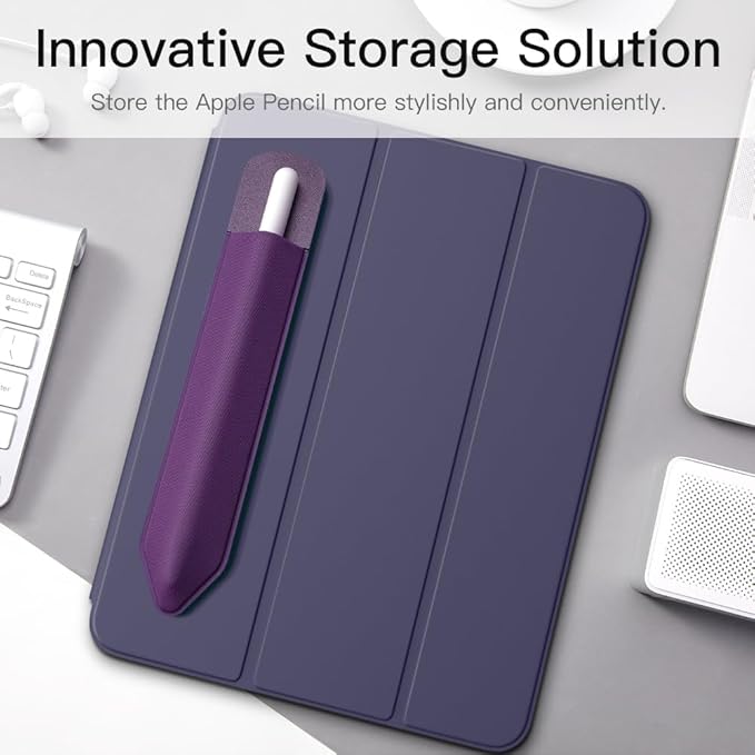 MoKo Pencil Holder Sticker Fit Apple Pencil Pro, Apple Pencil (USB-C), iPencil 1st/2nd Generation, Elastic Pencil Pocket Pouch Adhesive Sleeve Attached to iPad Case for Stylus Pens, Deep Purple