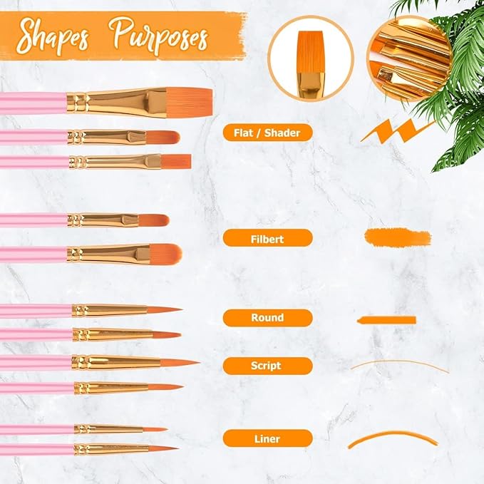 Soucolor 24Pcs Acrylic Paint Brushes Set, Halloween Arts and Crafts for Adults Kids, Round Pointed Tip Artist Paintbrushes for Acrylic Painting Oil Watercolor Canvas Boards Easter Eggs Rock Art