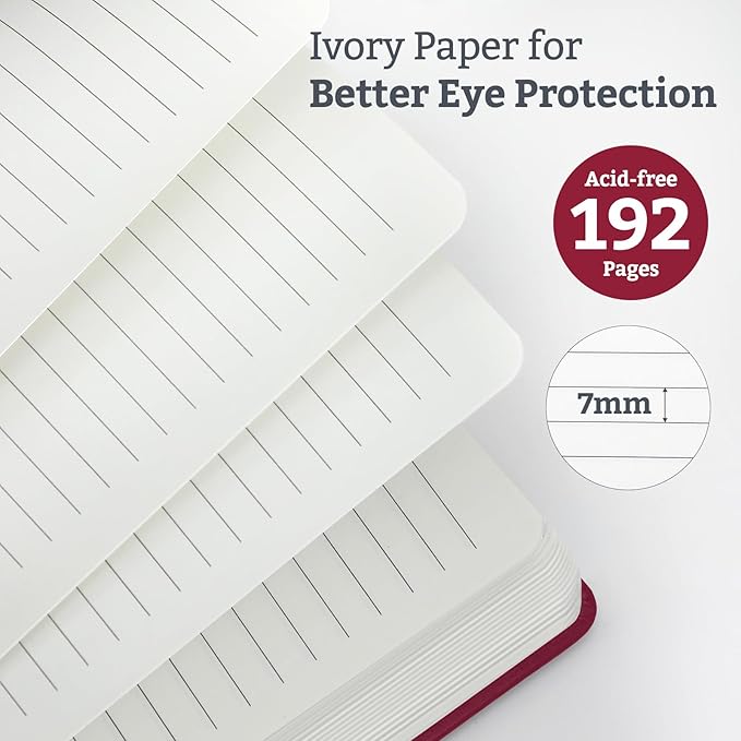 2Pack Lined Hardcover Journal Notebook, A5 192 Pages 100Gsm Thick Paper College Ruled for School,Note Taking,Work,Diary，5.7''*8.3'',Burgundy
