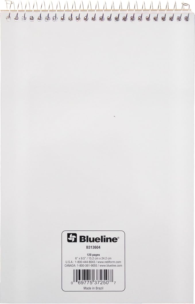Blueline® XTREME White Steno Pad, 6" x 9.5", Top Spiral, 120 Pages, Ideal for School, Office, Notes, Lists & Planning, Tropical Design (313604)