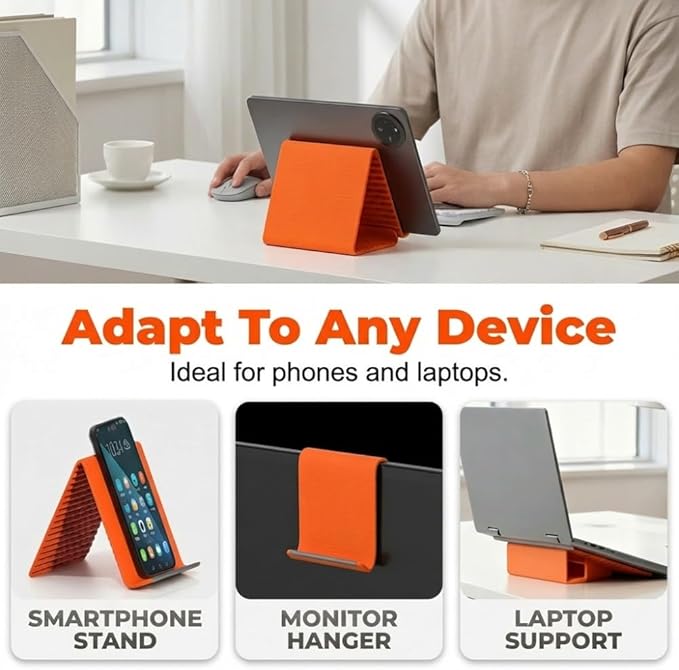Silicone Phone Stand with Aluminum, Flexible Foldable Phone Holder, Bendable Adjustable Anti-Slip Desktop Stand for Phone Tablet Laptop, Portable Rollable Multi-Angle Stand for Home (Black+Orange)