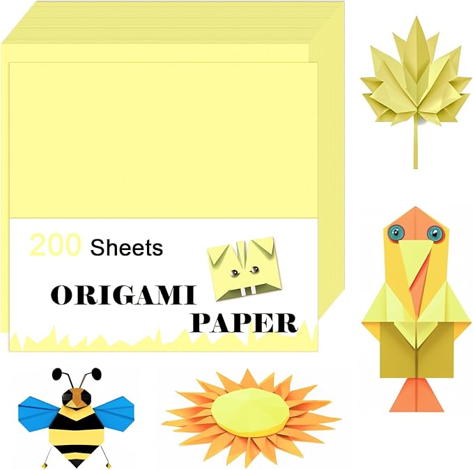 200 Sheets of Light Yellow Origami Paper,6x6 inch Double Sided Color, kit for kids,Colored Paper Kit Gifts for Beginners