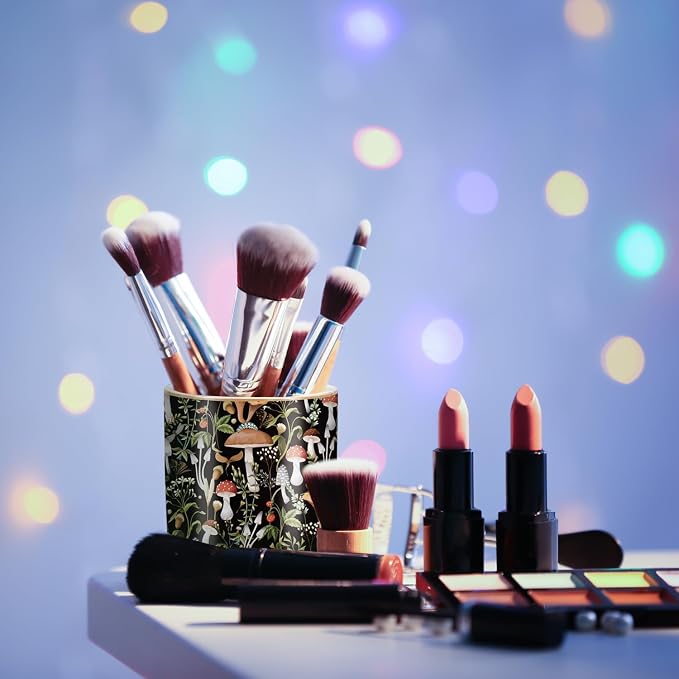 Pen Pencil Holder for Desk, Ceramic Pen Cup Cute Makeup Brush Holder, Unique Desk Multifunctional Pens Organizer for Home, Office, Mushrooms Pattern