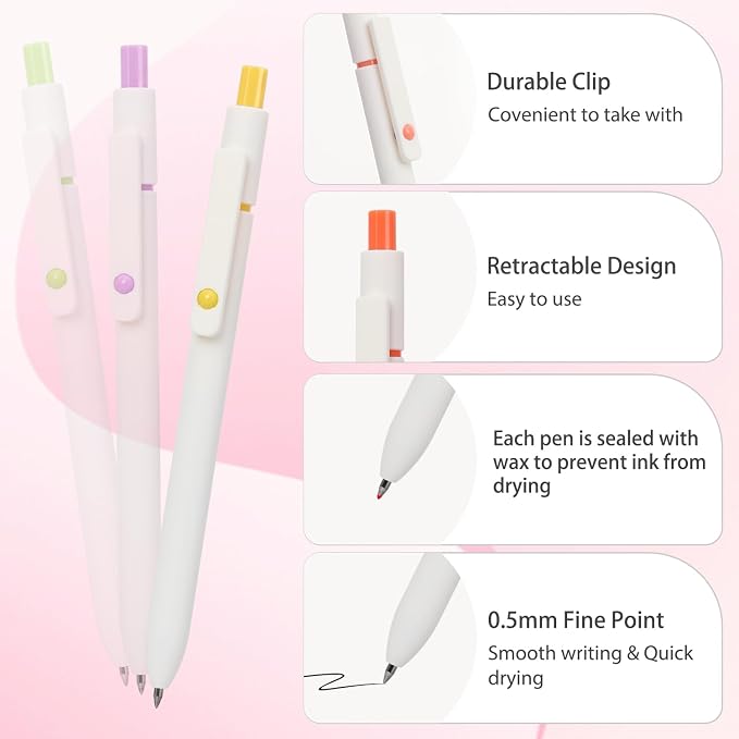 FIOVER Gel Pens, 5pcs 0.5mm Quick Dry Black Ink Fine Point Smooth Writing Pens High-End Series Ballpoint for Office School Supplies, Gifts for Women and Men
