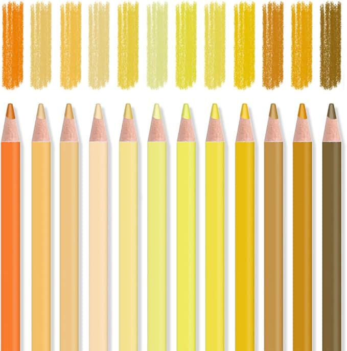 Mifuner 12Pcs Yellow Colored Pencils Set, Oil Based Drawing Pencils, Pre-sharpened Wooden Professional Sketch Pencil Art Supplies for Adults, Coloring Books, No Duplicates