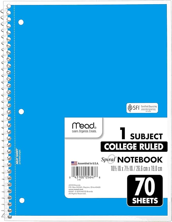 Mead Spiral Notebook, 12 Pack of 1-Subject College Ruled Spiral Bound Notebooks, Pastel Color Cute School Notebooks, 70 Pages