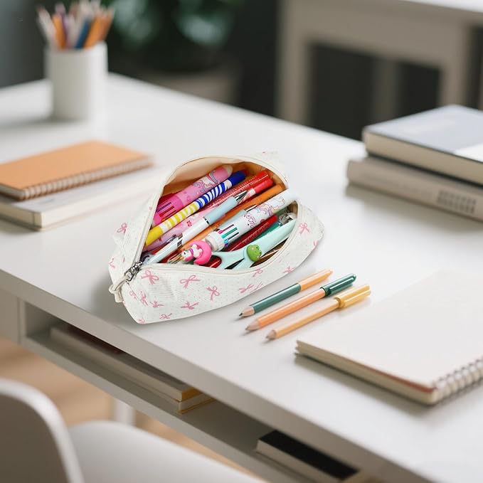 LEDAOU Cute Pencil Case for Kids Girls Boys Pencil Pouch kawaii Pen Pencil Box Bag Holder for School Students (Pink Bow)