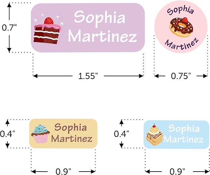 Waterproof Custom Name Stickers (135 Labels) - Personalized Daycare Labels for Clothing, Water Bottles, Lunch Boxes & School Supplies - Ideal for Camp & Daycare - No-Iron (Sweet Cakes)