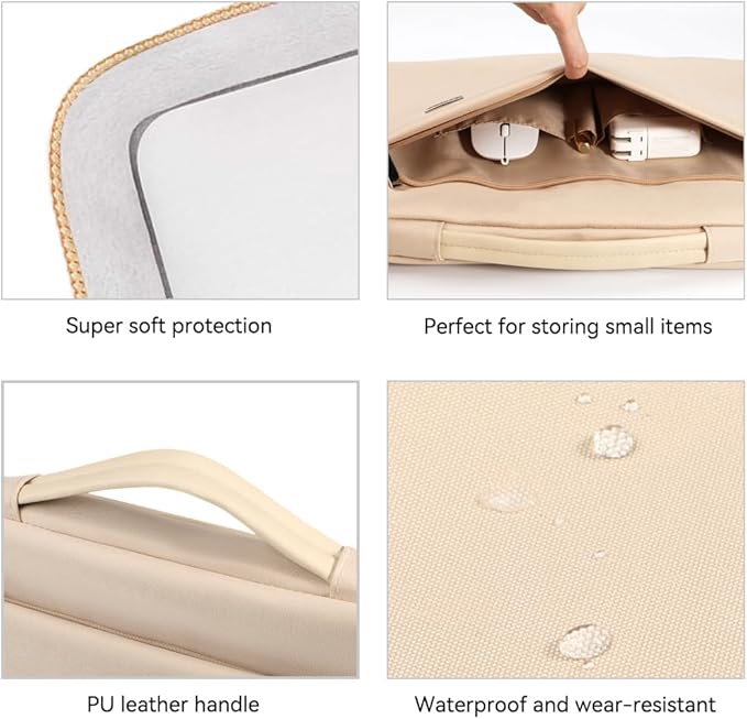 LANDICI 360°Laptop Sleeve Case 13 13.6 Inch Compatible with MacBook Air 13 M1/M2/M3/M4 2020-2025, MacBook Pro 13/14, IPad Air/Pro 13, Waterproof Computer Bag Cover with Handle, Apricot