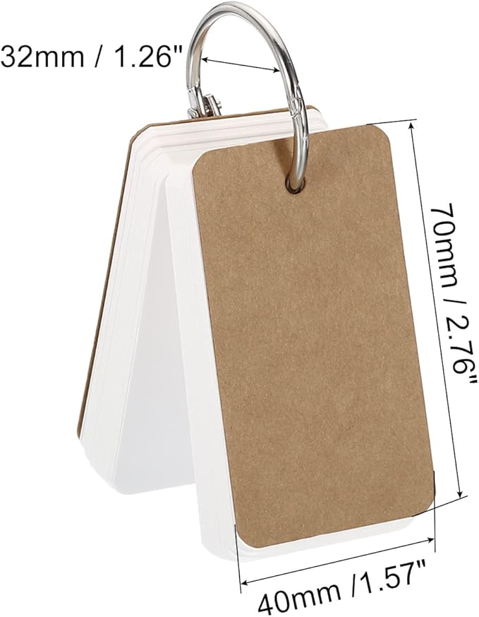PATIKIL Blank Index Cards with Ring, 600Pcs Blank Flash Card 2.8x1.6" Study Note Cardstock for Memory Learning Studying Office Supplies, Brown White
