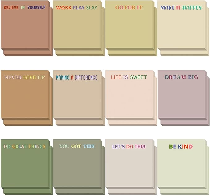Yinder 24 Pcs Inspirational Sticky Notes Cute Motivational Sticky Notes Pad End of Year Employee Appreciation Gifts Bulk for Teacher Nurse Coworkers Office Supplies 3 x 3'' (Motivation,Boho)