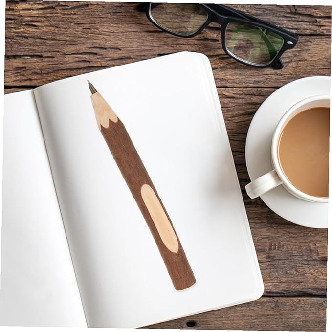 NUOBESTY Wooden Ballpoint Pens 17cm 10pcs Natural Tree Bark Biodegradable Writing Pens Comfortable Grip Portable Office and Home Use