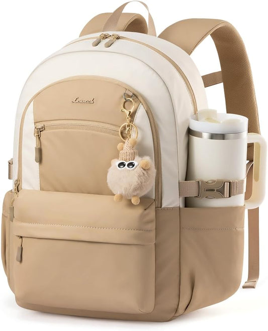 LOVEVOOK School Backpack for Teen Girls & Women, 35L Large Laptop Backpack with 40oz Water Bottle Pocket, Waterproof Cute College Bookbag, Student Backpack for Middle High School Travel Work Khaki