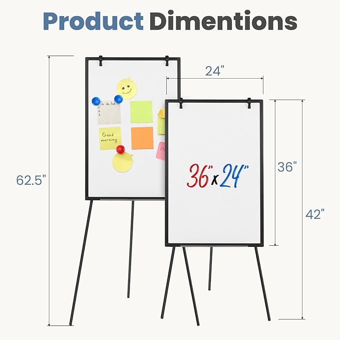 NEWBULIG Magnetic Dry Erase Board 36" x 24", White Board with Adjustable Stand, Heavy-Duty Aluminum Frame & Accessory Tray for Office, Classroom, Home & Presentations, Black