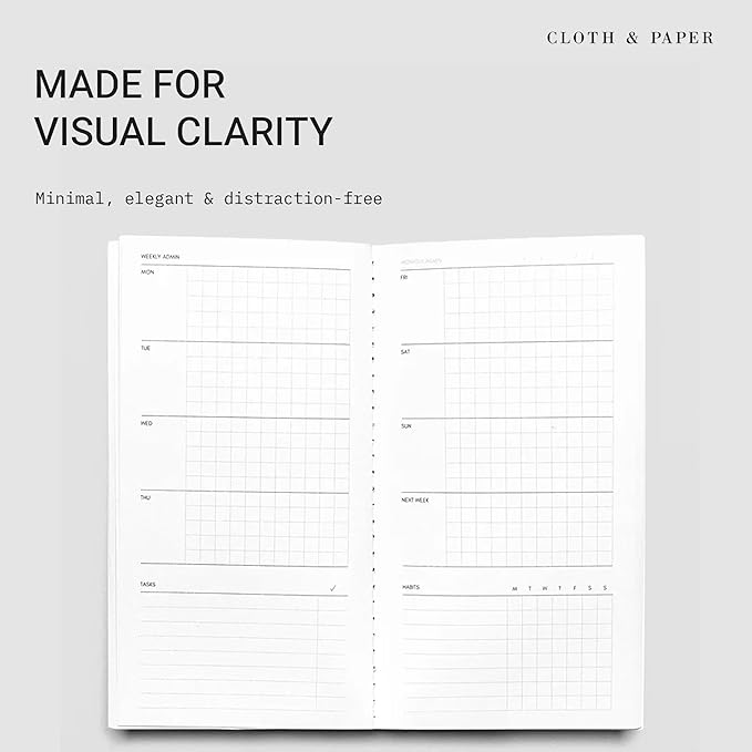 Cloth & Paper Travel Notebook | Weekly Admin Planner – Macchiato | Pocket Plus Weekly Planner 3.2" x 6" | Weekly Schedule Planner with Task & Habit Layout for Organized Planning – Soft Touch Cover