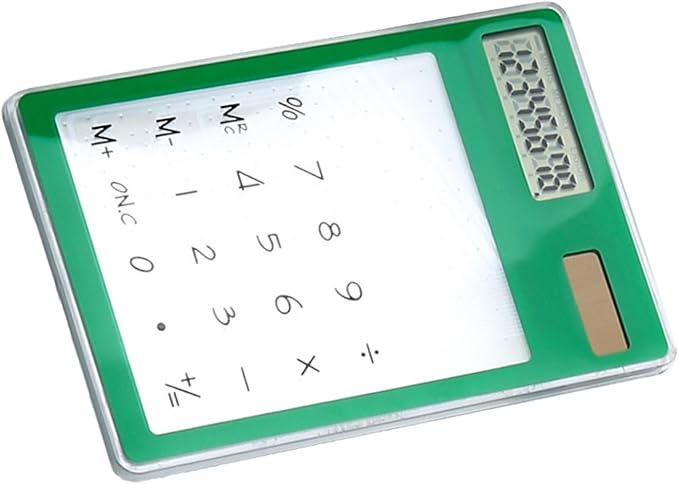 Solar Powered Calculator, Touch Screen 8 Digit LCD Display, Transparent Calculator for Office School Home with Lightweight and Compact Designf Business People and Family Use