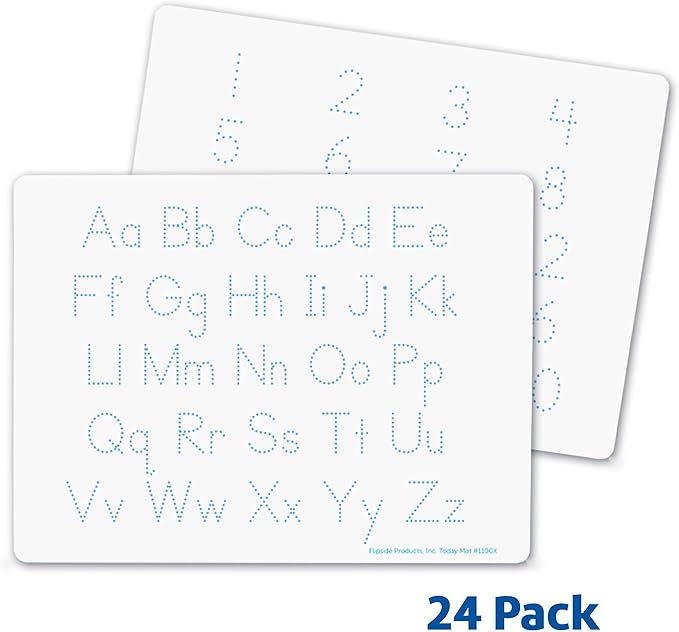 Flipside Products 9" x 12" Two-Sided Letters and Numbers Dry Erase Learning Mat, Flexible, Education Learning, Tracing, Economical, 24 Pack