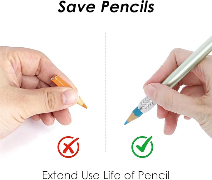 YOUSHARES Aluminum Assorted Colors Pencil Lengthener – Pencil Extender Holder for Colored Pencils in Regular Size (6 Pcs)