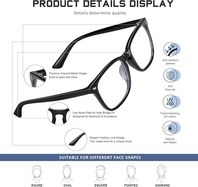 Reading Glasses for Women Men - Blue Light Blocking UV Filter Computer Readers,Anti Eyestrain Eyeglasses