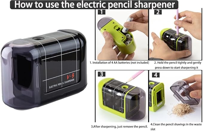 Battery Operated Electric Pencil Sharpener, Portable Pencil Sharpener for Kids, for No.2/Color Pencils (6-8mm), School, Home, Office, Classroom(Black)