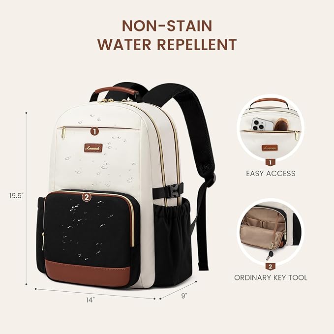 LOVEVOOK Laptop Backpack for Women with Pouch Pocket for Large Capacity Cup,18 Inch Teacher Nurse College Work Backpack Purse,Waterproof Laptop Bag Computer Back Pack for Travel, Khaki-Coffee-Black