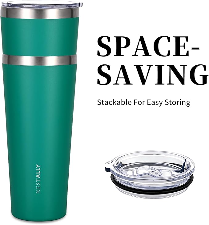 NESTALLY Coast 20oz Stainless Steel Tumbler, Extra Capacity Holds Up to 22oz, Double Wall Vacuum Insulated Travel Coffee Mug with Lid & Metal Straw, Leakproof Reusable Cup for Travel (Teal Green)
