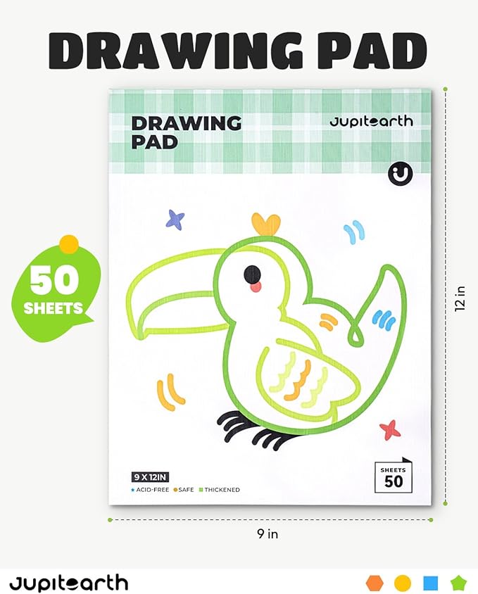 JUPITEARTH Sketch Pads, 3-Pack 50 Sheets 9x12 Inch Drawing Pad, Acid-Free Thickened Glue-Bound Sketchbook, Art Supplies, Drawing Paper for Coloring Painting for School