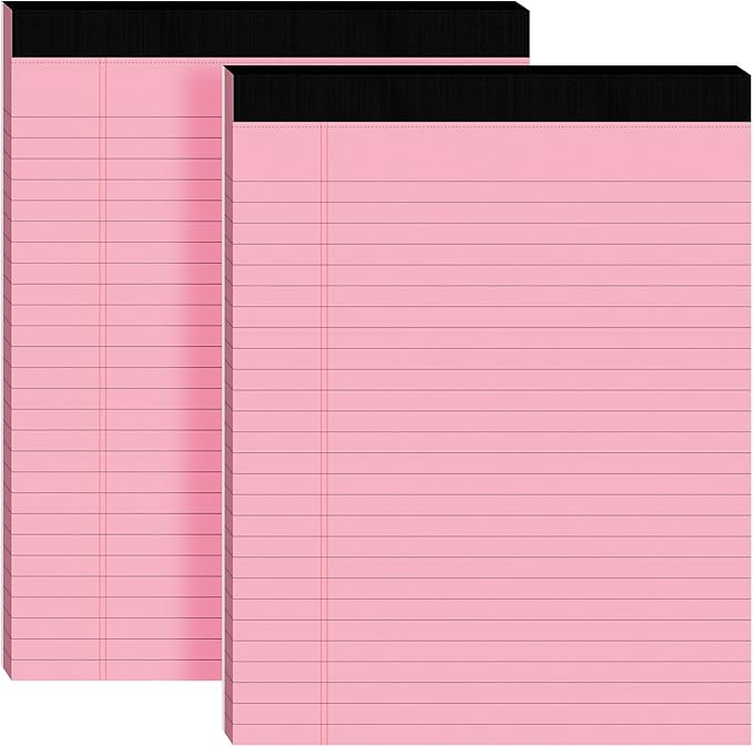 2pcs Legal Pads 8.5 x 11,Notepads 8.5 x 11 Inch, 30 Sheets/Pack, Pink Note Pads Clear Print Writing Pads of Paper, Perforate Wide Ruled Lined with Sturdy Back for Office, Business & School Supplies