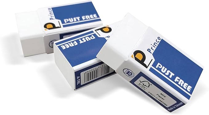Prince 10 Pack Medium Erasers, Eco-Friendly TPE Non-PVC Smudge-Free Medium Erasers, Soft & Clean Erasing for Exams, Classwork, Pencil Sketching, Note-Taking & Office Use