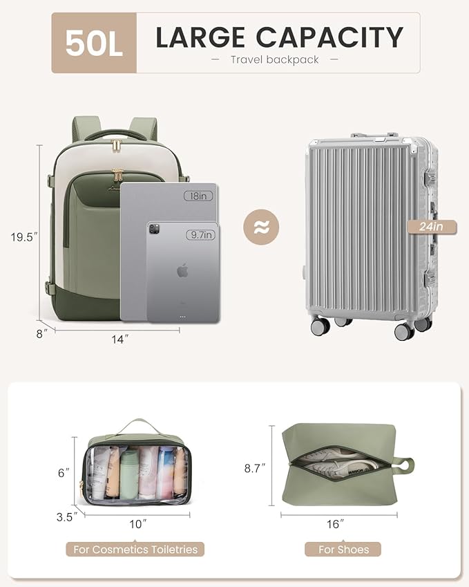 LOVEVOOK 50L Travel Backpack for Women Men, Large Carry on Backpack for Airplanes TSA Personal Item Travel Bag fits 17.3" Laptop, Waterproof Weekender Essentials Airline Approved with 2 Packing Cubes