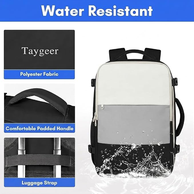 Taygeer Carry On Backpack for Men Women, Laptop Bag 17.3" Flight Approved | Travel Backpack with Water Bottle Pocket & Shoe Pouch, College Teacher Tote Bag for Work Essentials, Beige Gray Black