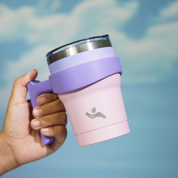 Konokyo 10 oz Tumbler with Handle and 2 Straw 2 Lid, Insulated Water Bottle Stainless Steel Vacuum Cup Reusable Travel Mug,Pastel Sunset