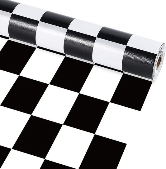 Black Checkered Bulletin Board Roll Reusable Waterproof Erasable Black White Retro Non-Woven Fabric Bulletin Board Roll Checkered Flag Poster for Teacher Classroom Decors Wrap Crafts 15.75" x 20ft