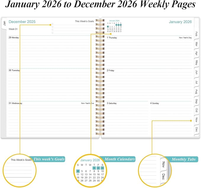 2026 Planner - Academic Planner 2026 from January 2026 to December 2026 with 12 Monthly Tabs, Flexible Cover, Inner Pocket, 8.5" x 11", Purple