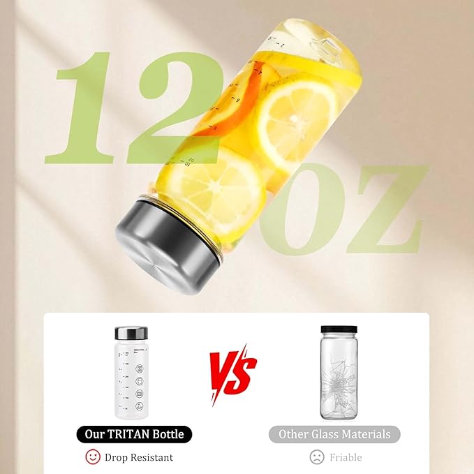 4 Pack Plastic Juice Bottles with Caps - Wide Mouth Resuable Clear Plastic Water Bottles for Juicing,Smoothie,Protein, Beverage,Storage Containers,BPA Free,Leakproof Stainless Steel Lid(12 Ounces)