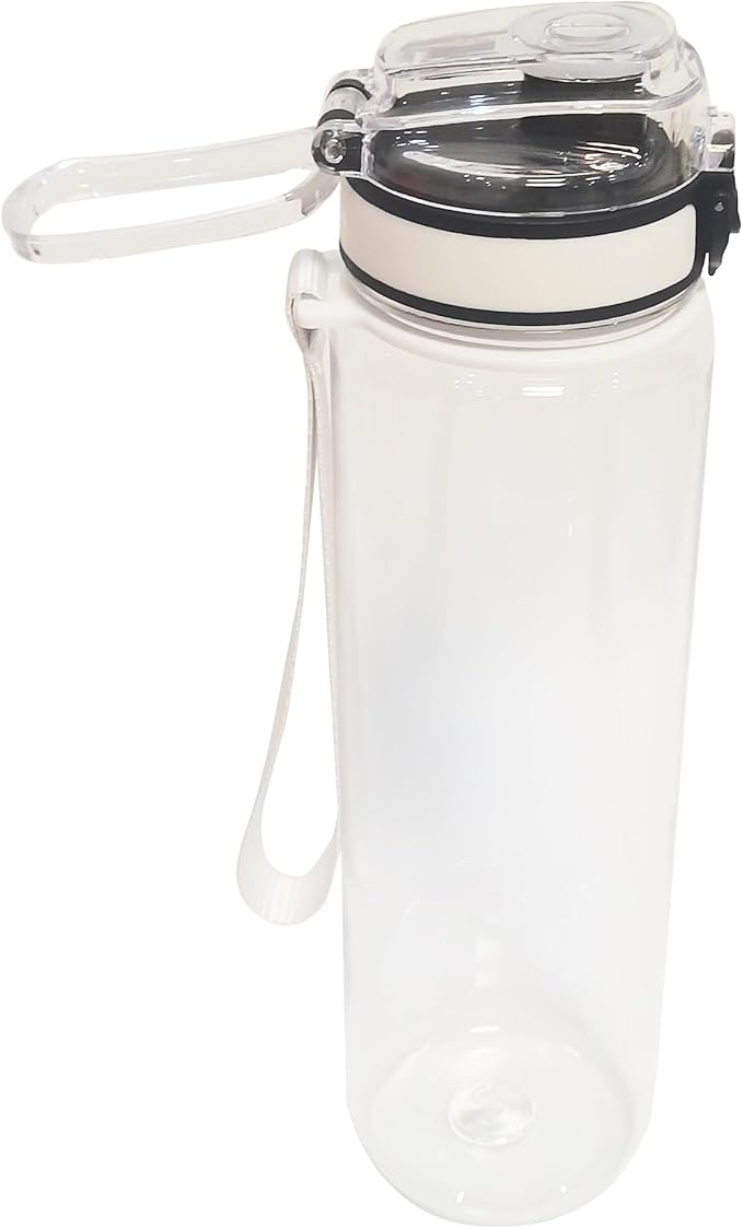 Clear Plastic Water Bottle | No Markings 32oz Chug Lid Sports Water Bottle | Leak Proof Re-Usable Flip Top Plastic Drinks Bottles for School, Office, Gym, Cycling, Exams (Clear-32oz)