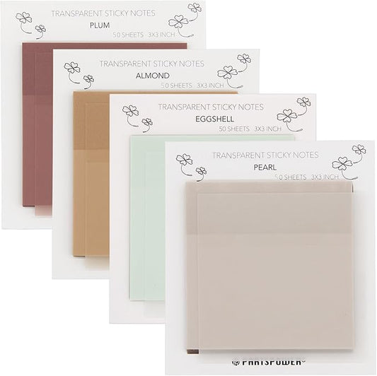 Pastel Transparent Sticky Notes, 4 Packs 3X3 Inch See Through Annotating Sticky Notes for Annotating, Bible Journaling Supplies, Office School Supplies