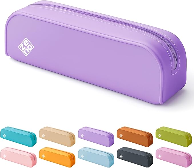 ZENO Silicone Pencil Case – Aesthetic Pencil Pouch for Women & Teens – Cute Pen Case, Purple Makeup Bag, Travel Pouch, Small Stationary Organizer, Pencil Box – Purple Tide