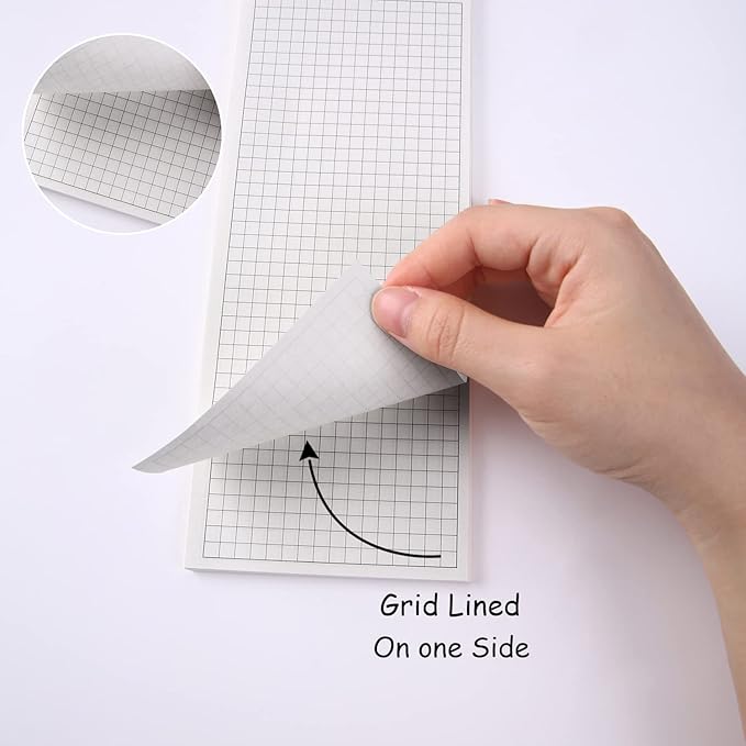 GINCEVHY 4 Pack Graph Paper Notebook, 9.8 × 3.5 inches Long Strip Notepad, Personalized Memo Pads for Planning, Tasks, Appointments, Reminders, Home, Office, 50 Sheets Per Note Pads (Grid)