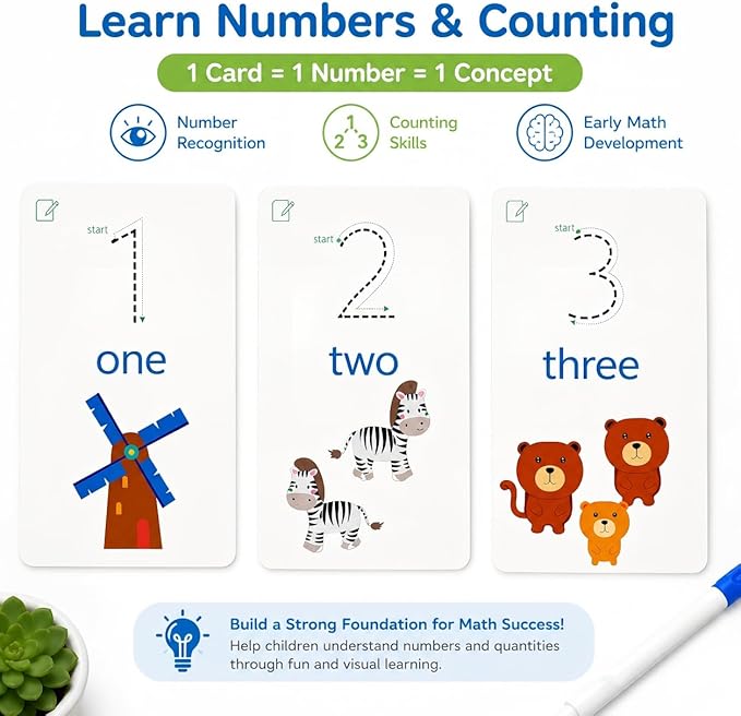 Write & Wipe Activity Cards for Kids, Reusable Tracing Flash Cards, Preschool Handwriting Practice Set, Letter Number Math Learning Activities Ages 3-6 (Number Tracing)