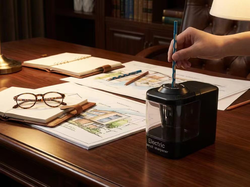 Dual Power Electric Pencil Sharpener Black, Heavy-Duty Helical Blade