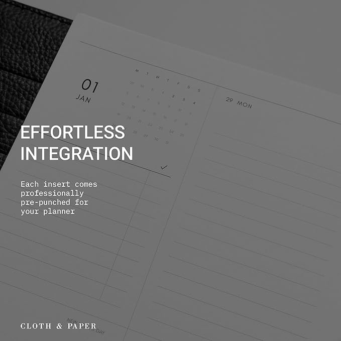 Cloth & Paper 2026 Dated Weekly Planner Inserts - Monday Start | Half Letter Size 5.5 x 8.5 Inches | 8 Discbound Punch Vertical Weekly Layout, 214 Dated Pages | Minimal Agenda Refill