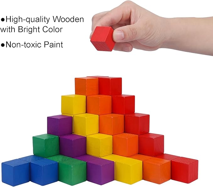Offelec 108 Pack 1 Inch Wooden Blocks, 6 Colors STEM Math Sorting Toys, Wood Building & Stacking Blocks for Toddlers, Classroom Learning Wooden Cube Blocks, Creative Play & DIY Craft for Kids Ages 3+