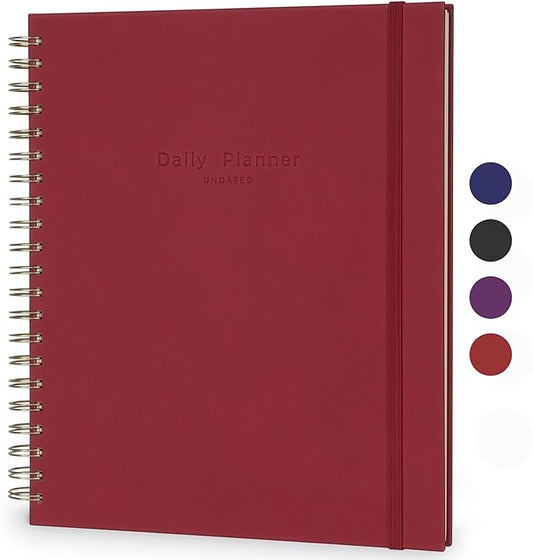 AuroPlanner Undated Daily Planner To Do List Hourly Schedule 2028 2027 2026 Calendar & Holiday Habit Tracker 180 Pages Letter Size 8.5" x 11" Sheets Hardcover Spiral Bound Notebook (Red)