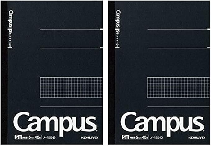 KOKUYO Campus Notebook, Business Type, Grid 5mm Ruled, Semi-B5, 40 Sheets, Black Cover, Pack of 2, Japan Import (NO-4S5-D)