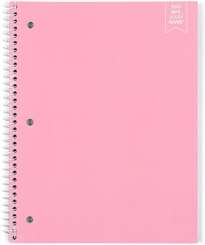 Yoobi College Ruled Spiral Notebook Set – 6-Pack of 2 Subject Notebooks, Pink, Gray & Marble Designs for Kids & Tweens – 150 Perforated 3-Hole Punched Sheets Each – 10.5” x 8”