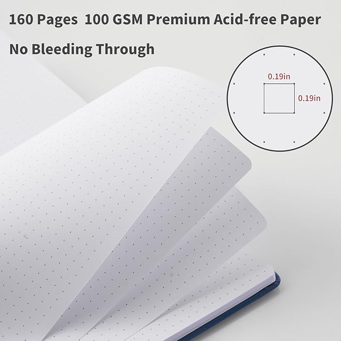 Heture Hardcover Dotted Notebooks, A5 Dotted Journal Notebook for Writing 160 Pages, 8.2 x 5.5 inch, Classic Dotted Notebooks for College/Work/Travel(Blue 3 Pack)