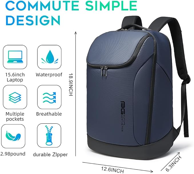 BANGE Business Commute Backpack Waterproof fit 15.6 Inch adopt in Commute,Travel Durable Backpack (Blue)
