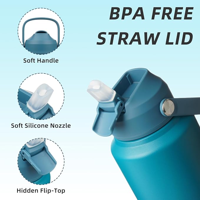BJPKPK 40oz Insulated Water Bottle, Stainless Steel Bottle with Straw Lid | Soft Silicone Nozzle, Keep Cold & Hot, Leak-Proof BPA-Free Metal Bottle with Flex Handle for Travel, Gym & Everyday Hydration